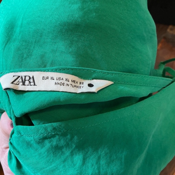 Zara Green Ruched Front Slip Midi Dress Size XL - Picture 6 of 8